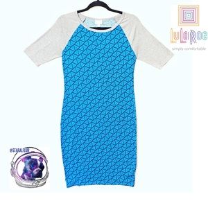 LuLaRoe Julia Geo Pattern Bodycon Gray&Blue Dress